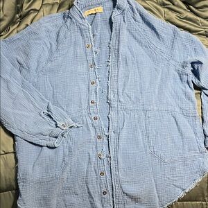 We The Free Denim Blue Frayed Shirt